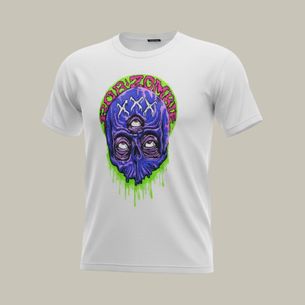 Rob Zombie Neon Skull Graphic T-Shirt Mens XL White Cotton Short Sleeve Tee